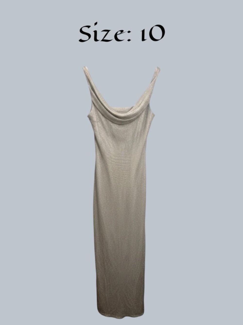 Te Rez New York Champagne Sparkle Slip Maxi Cowl Neck Formal Dress
